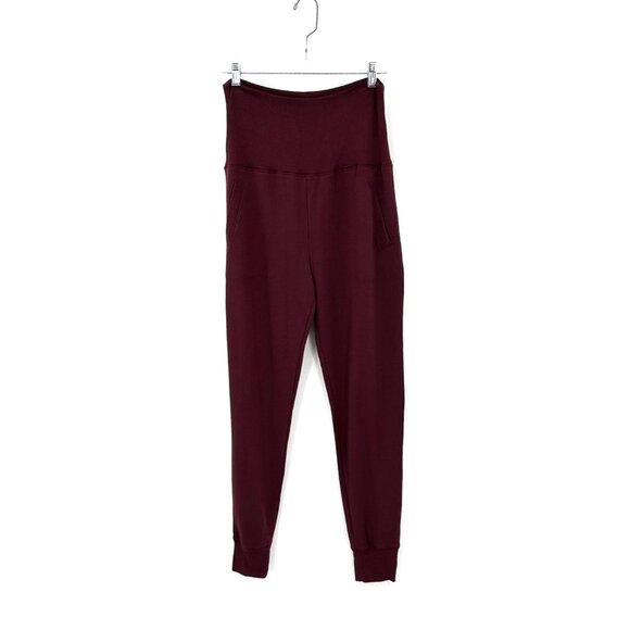 BEYOND YOGA pants joggers cozy fleece foldover sweats lounge pockets maroon M - Picture 1 of 8